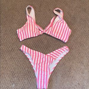 Pink and white stripe bikini